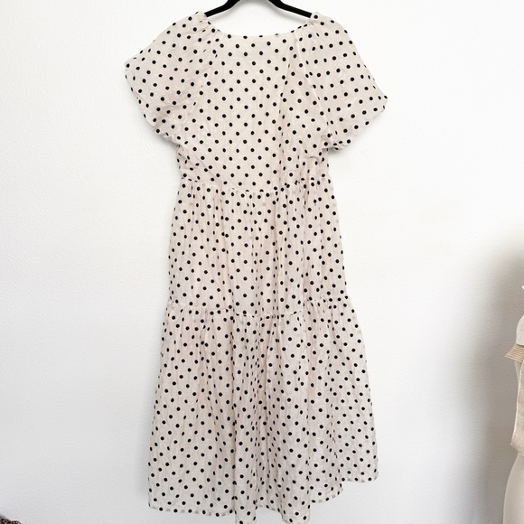 Madewell Polka Dot Puff Sleeve Tiered Midi Wrap Dress - Picture 4 of 11